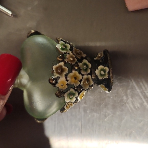 Vintage Refillable Small Fairy and Floral Perfume Green Bottle Crystal Top EUC - Picture 8 of 8